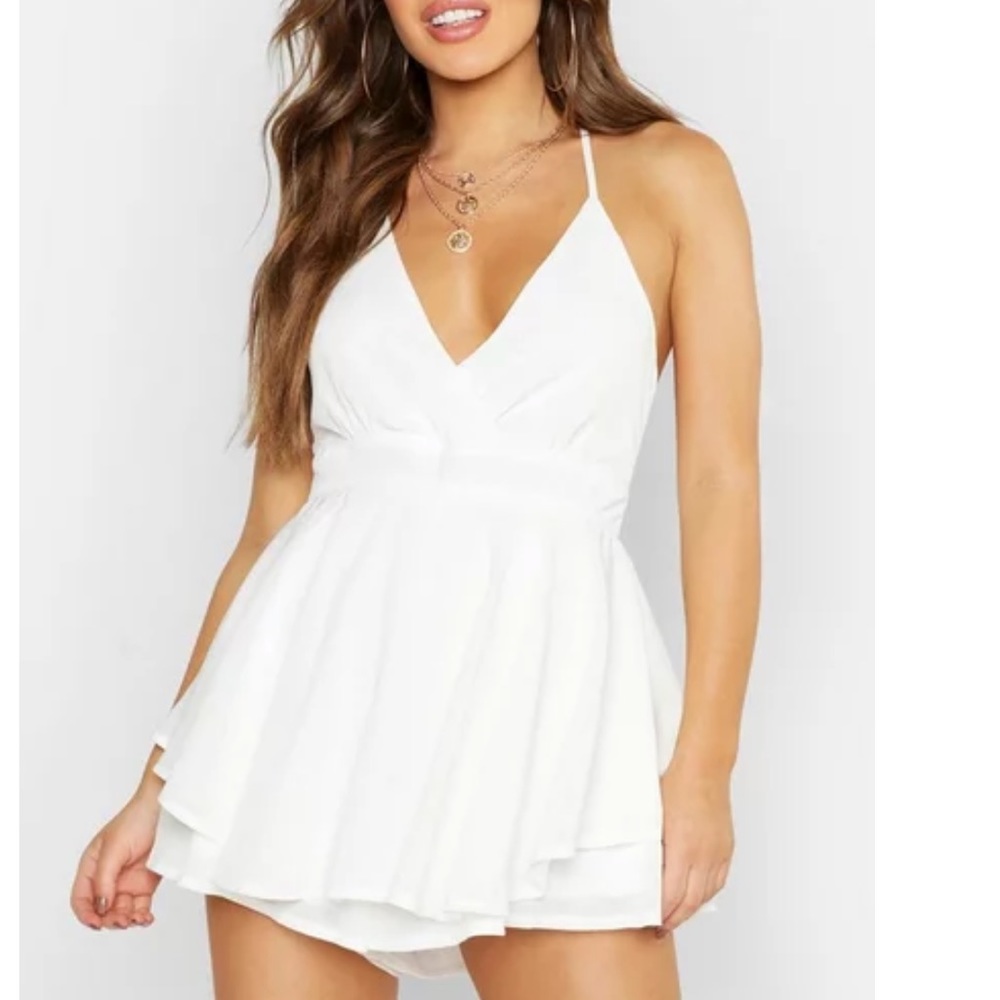 BOOHOO flowy white romper petite